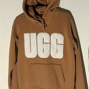 UGG unisex Chest Logo Crewneck Hoodie in Brown with White Logo